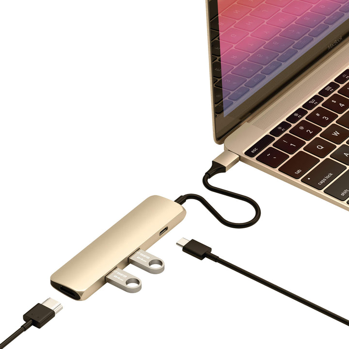 SATECHI 4-in-1 USB-C Hub Slim Classic Multiport Adapter mit 4K mit 60Hz HDMI, 60W PD Ladefunktion, 2