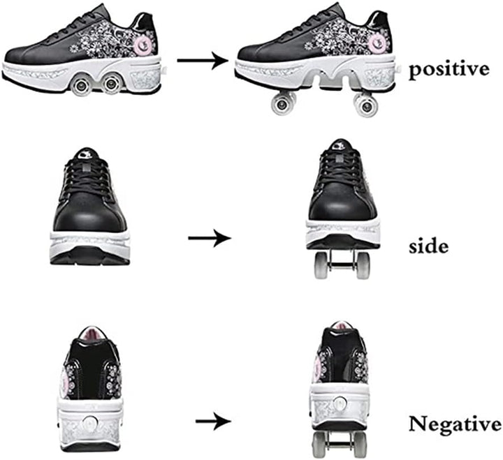 LDRFSE Schuhe mit Rollen, Rollschuhe Skateboard Schuhe Kinderschuhe Mit Rollen Skate Shoes Rollen Sc