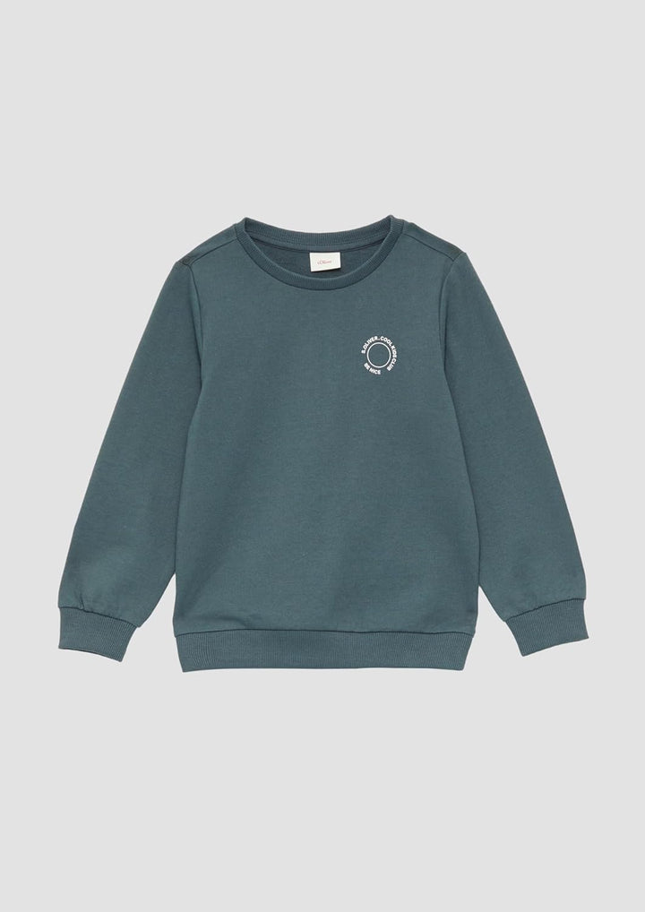 s.Oliver Unisex Sweatshirt mit Rippbündchen und kleinem Print-Detail, Schiefergrau