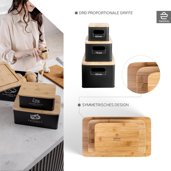 Twopol®Kartoffel Aufbewahrungsbox[3er Set] patentiertes Anti-Rutsch System-der ideale Weg für Zwiebe