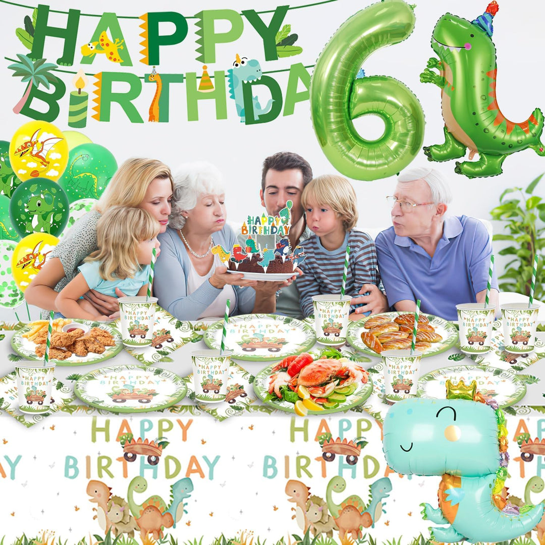 Dino Geburtstag Deko 6 Jahre, Dinosaurier Partygeschirr Set, Geburtstagsdeko 6 Jahre Junge, Dinosaur