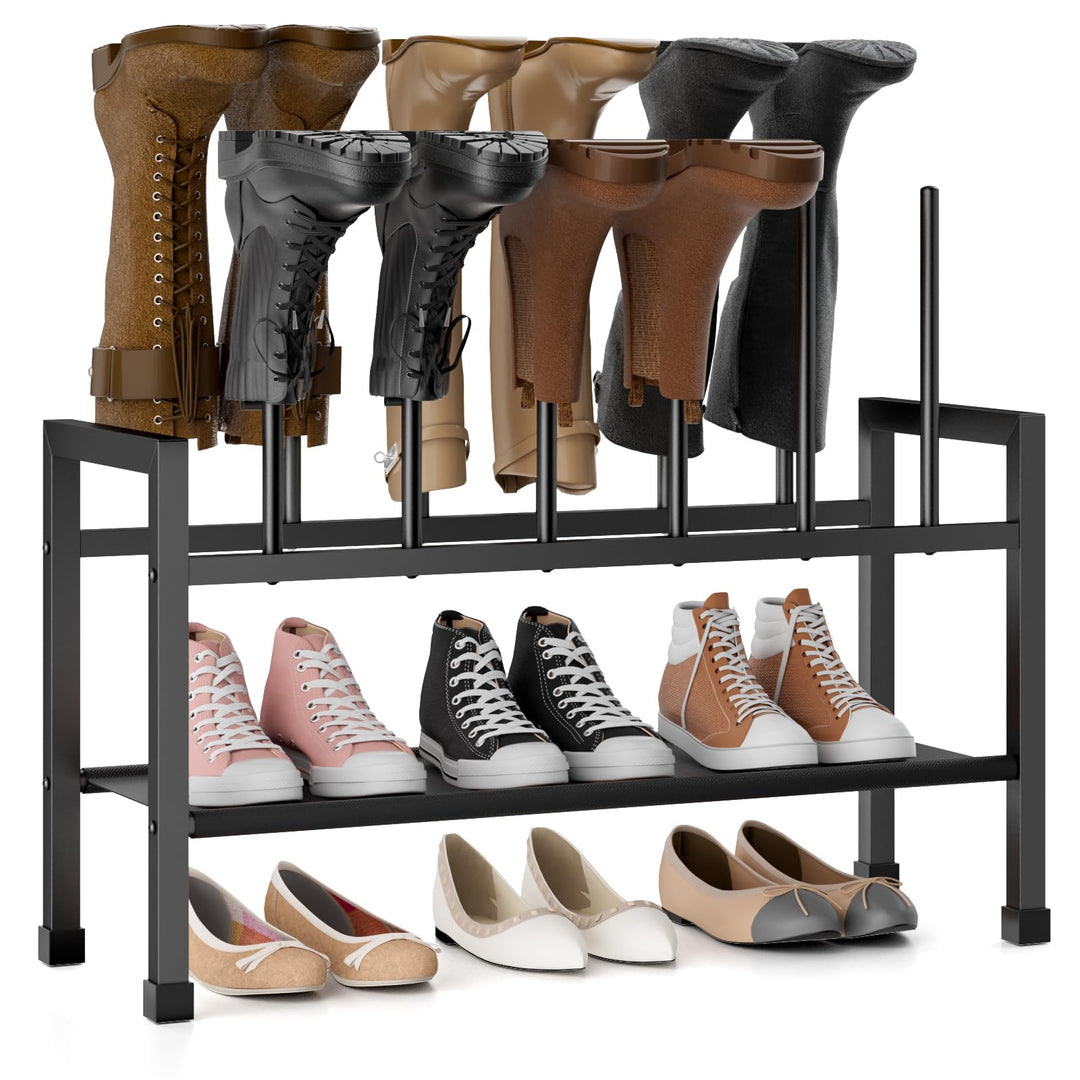 Mavivegue 2-in-1 Schuhregal Stehend Metall Schwarz - Freistehende Stiefelhalter, Kombinierbar & Sepa