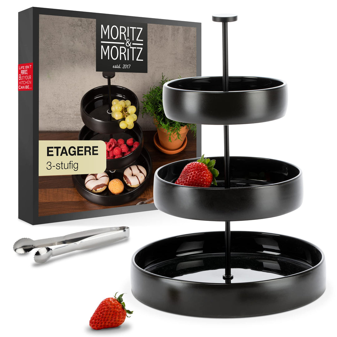 Moritz & Moritz Obst Etagere 3 Etagen - Inkl. Zange - Aus Steinzeug – Moderne Küchen Deko oder Party