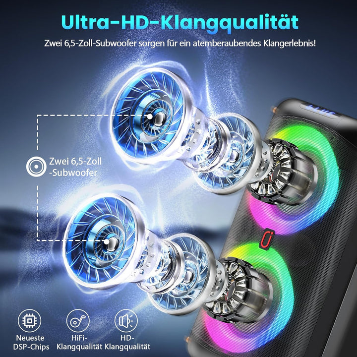 Karaoke Maschine, Tragbarer Bluetooth-Lautsprecher mit 2 drahtlosen Mikrofonen für Erwachsene, Karao