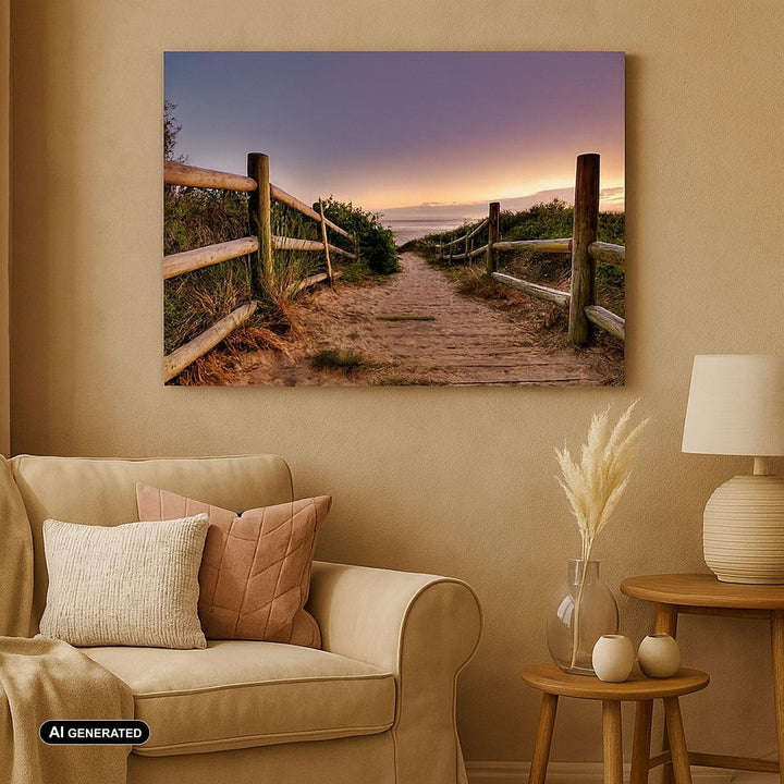 ARTTOR Bilder auf Leinwand 100x70cm Leinwandbild Pfad Landschaft Himmel Gross Wanddeko Bild Schlafzi