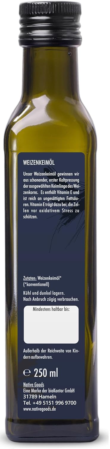 native goods – Bio Weizenkeimöl 250ml – 1. Kaltpressung nativ – Weizenkeimöl mit natürlichem Vitamin