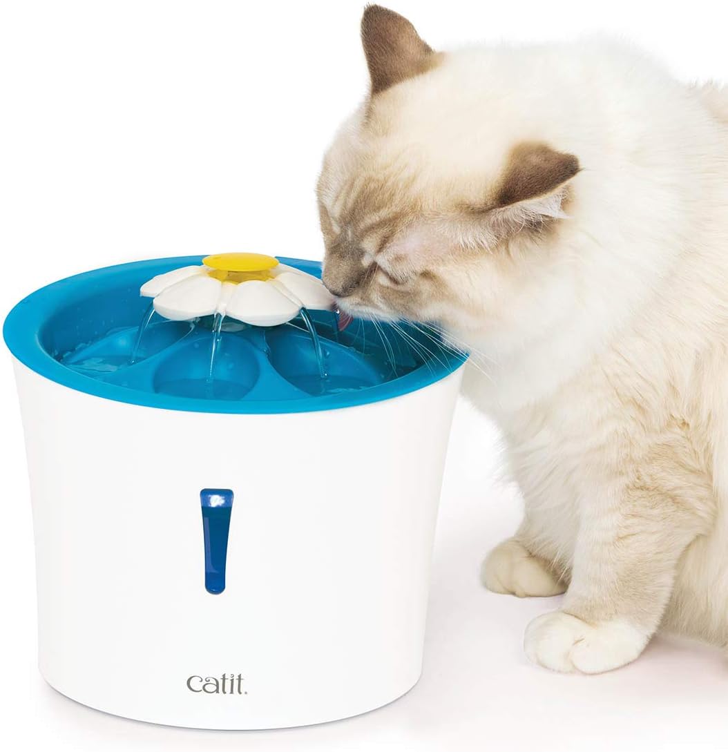 Catit 43747w Blumentrinkbrunnen 3l Mit Led & 55601 Ersatz-Reinigungsfilter 3er Pack für 3 L Trinkbru