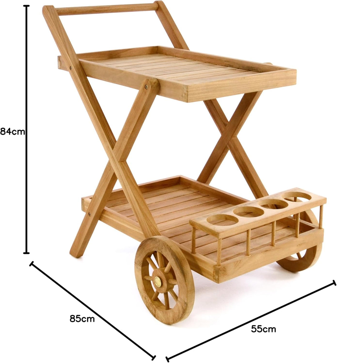 Divero Servierwagen Rivera mit Rädern aus Teakholz, behandelt - Farbe: Braun