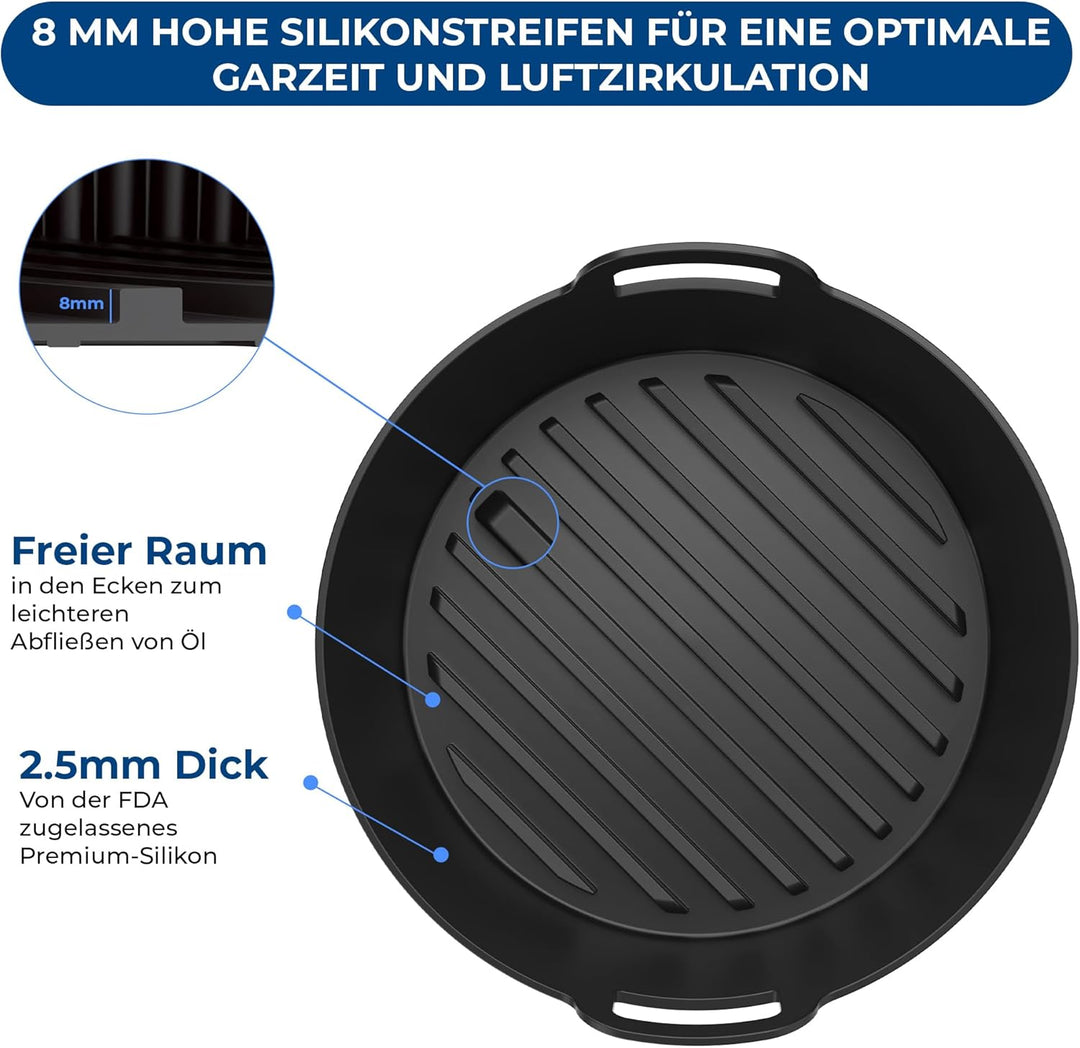 Premium 2 Stück Silikonform Heissluftfritteuse Rund für Ninja 5,2L AF160EU, 3.8L AF100EU & andere 5,