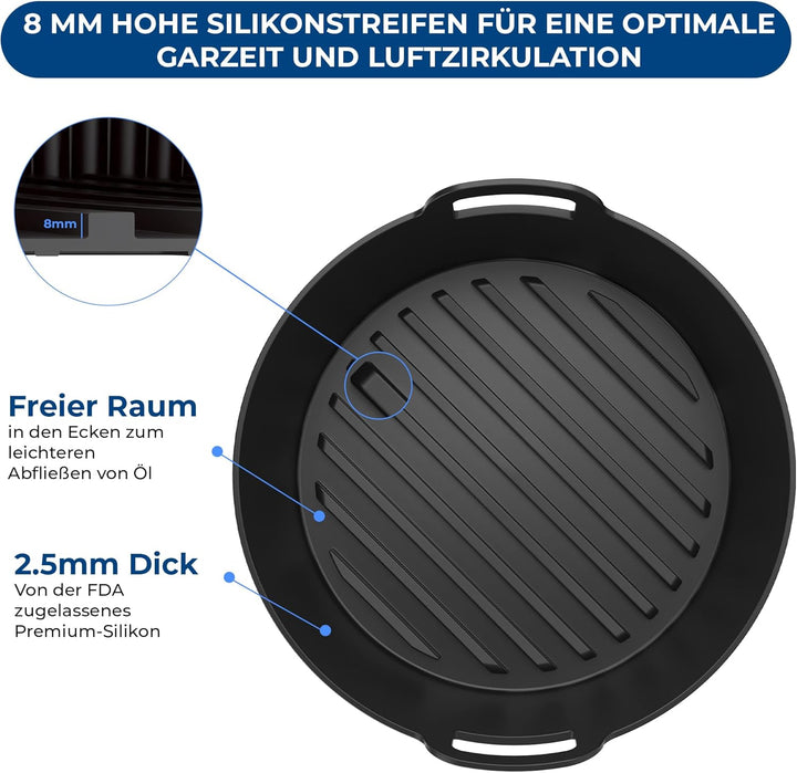 Premium 2 Stück Silikonform Heissluftfritteuse Rund für Ninja 5,2L AF160EU, 3.8L AF100EU & andere 5,