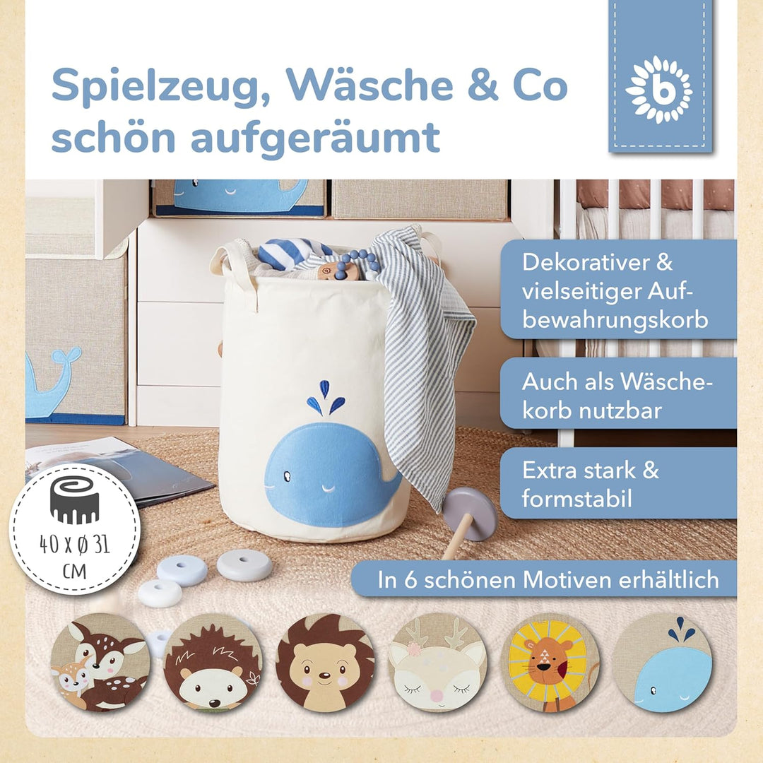 Bieco Wäschekorb Baby Wal | Grosser Aufbewahrungskorb Kinder Baumwolle und Wasserdicht | Aufbewahrun