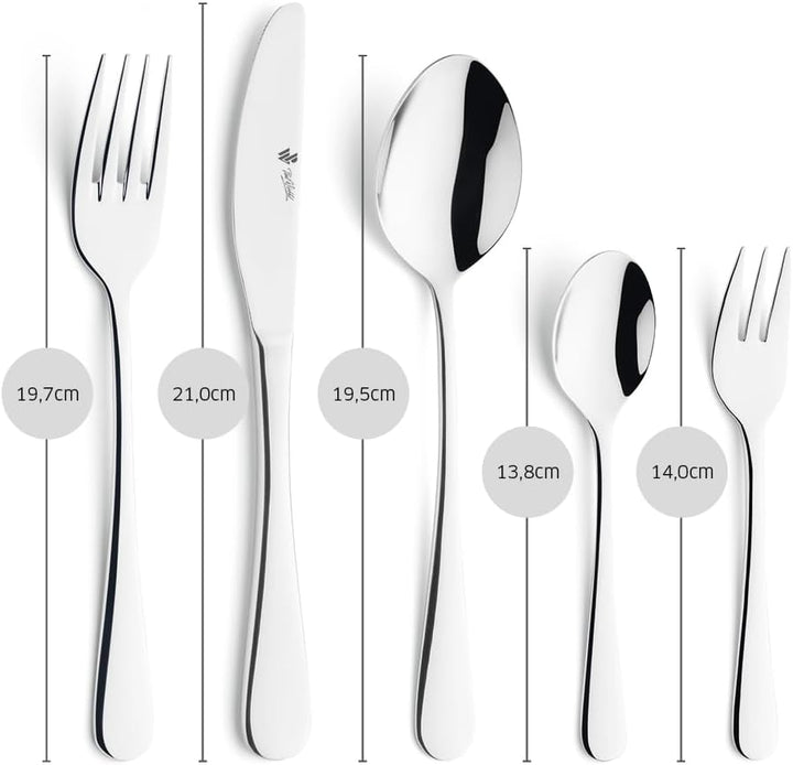 PW Paul Wirths Rhodos 82 Besteck Set für 12 Personen, Edelstahl rostfrei, poliert & spülmaschinenfes