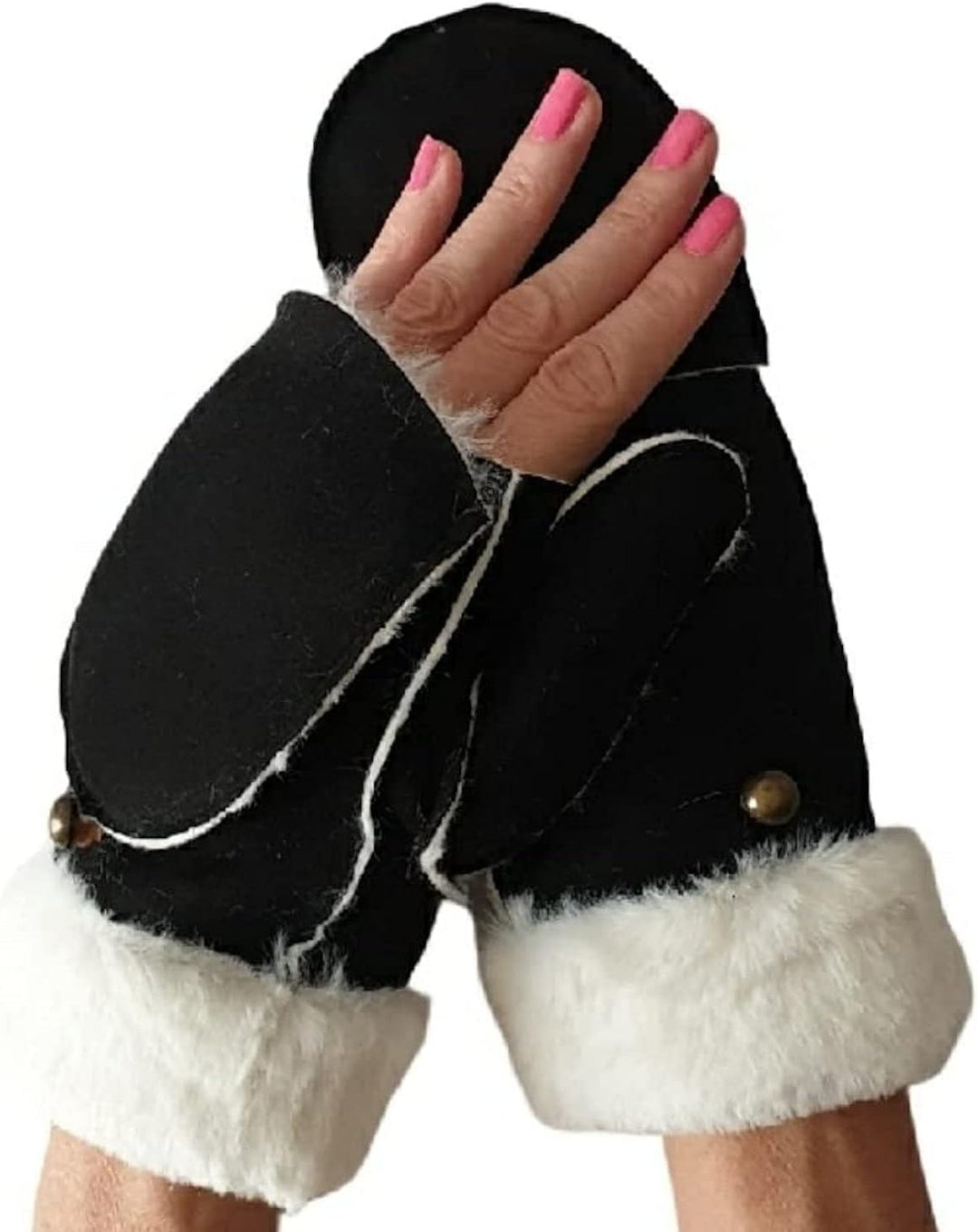 AXELENS FÄUSTLINGE ZU ÖFFNEN WINTERHANDSCHUHE FÜR DAMEN Schwarz, Schwarz