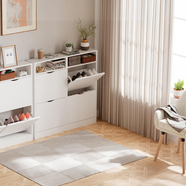 ELUCHANG Schuhschrank schmal mit 4 Klappen Platzsparender, Schuhkipper Schuhkommode, Geschlossen Sch