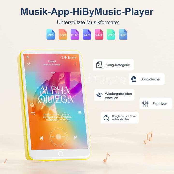 MP3 Player mit Bluetooth und WiFi, Oilsky 80GB 4 Zoll 1080P Touchscreen MP4 Player, Android 9.0, Tra