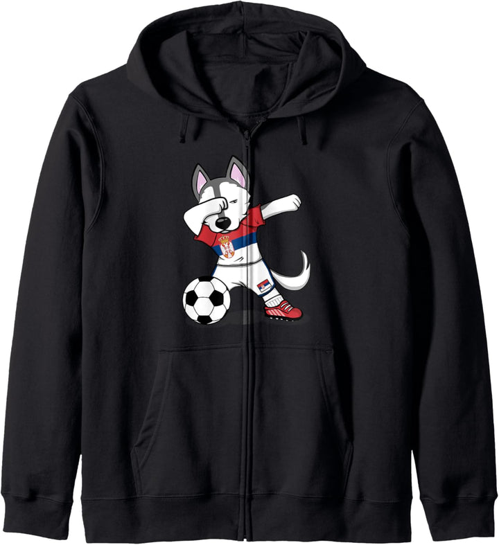 Tupfen Husky Dog Serbien Fussball - Serbische Flagge Kapuzenjacke