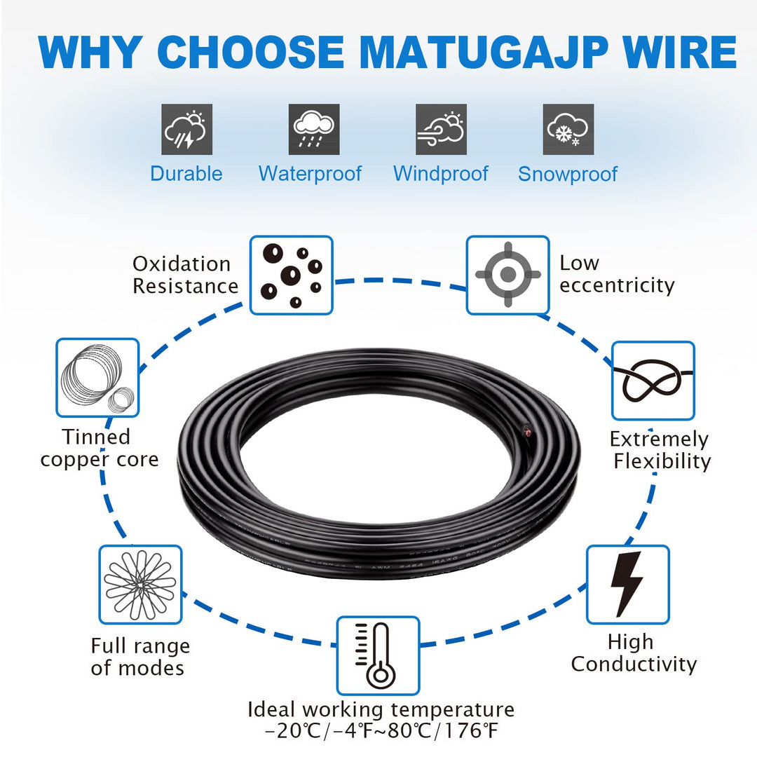 16awg 2×1,3mm² 10meter Elektrischer Kabel 2 adrig Verlängerungskabel UL2464 5V/12V/24V/300V Sauersto