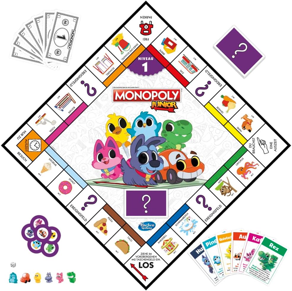 Monopoly Junior, das Klassische Brettspiel für Kinder ab 4 Jahren, 2-seitiger Spielplan - leicht ver