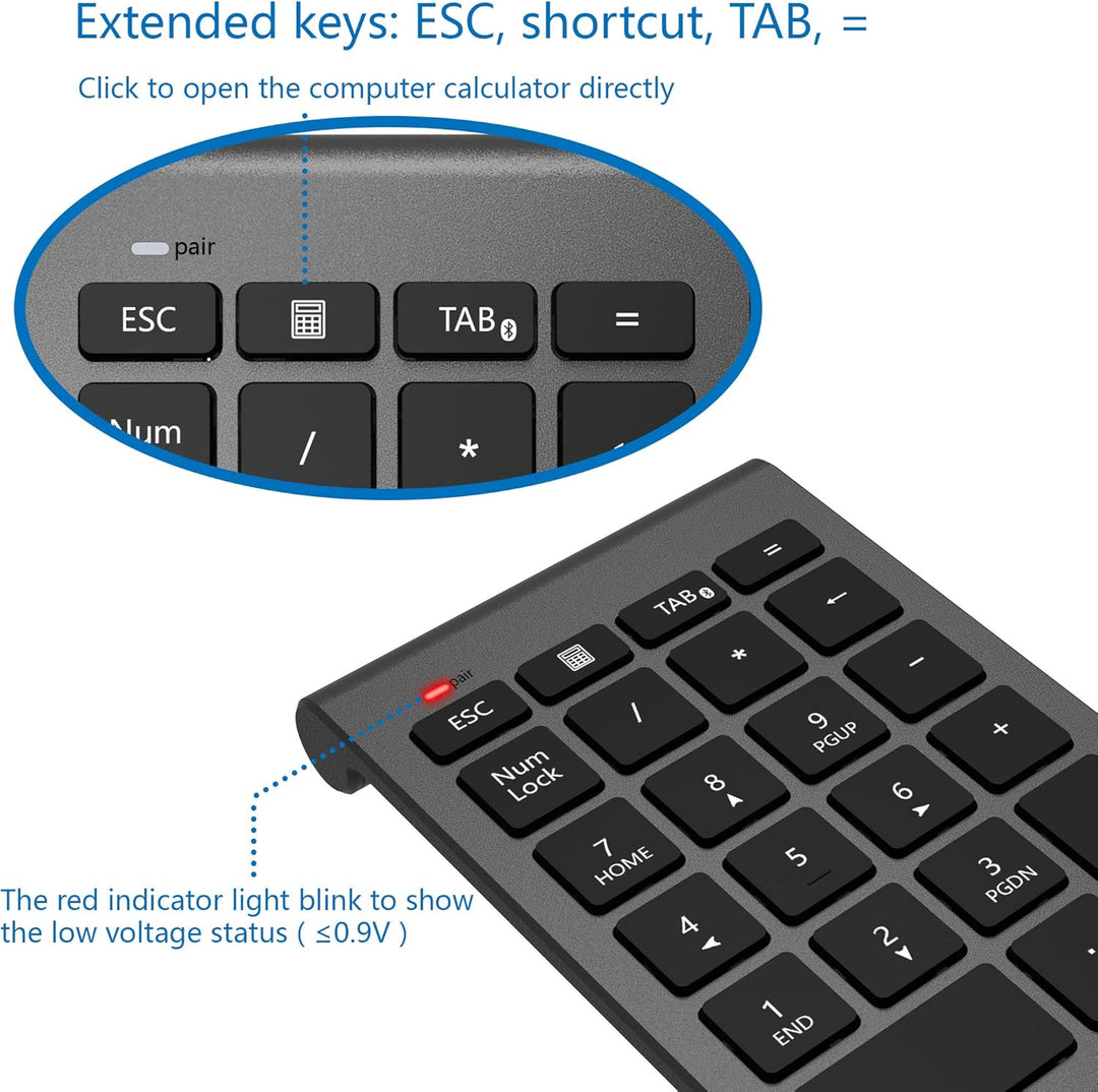 Cateck Ziffernblock Bluetooth, Nummernblock Numpad Bluetooth Ziffernblock mit 22 Tasten und Mehreren