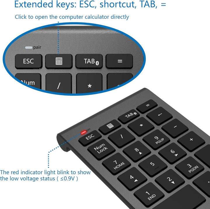 Cateck Ziffernblock Bluetooth, Nummernblock Numpad Bluetooth Ziffernblock mit 22 Tasten und Mehreren