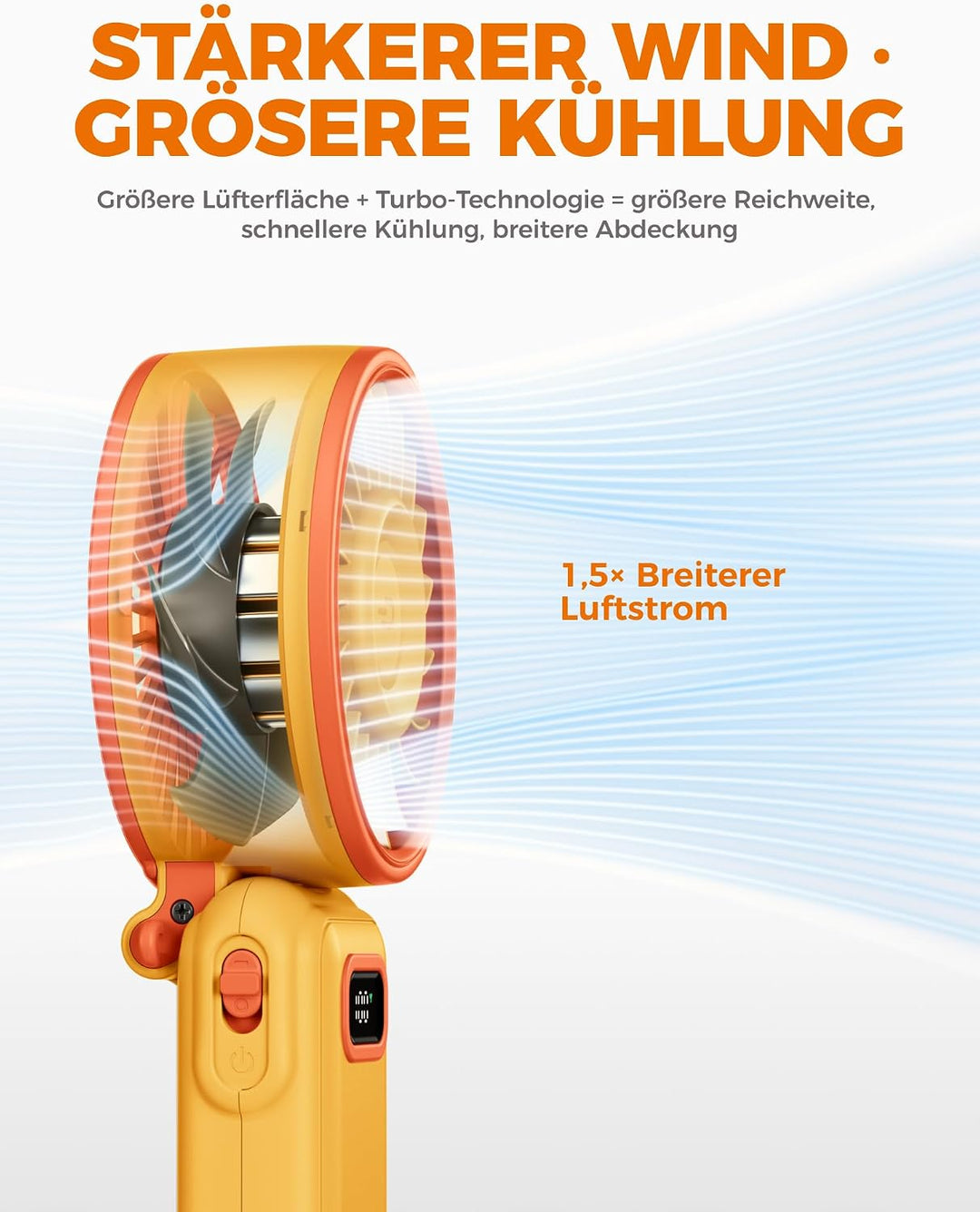 Diveblues Handventilator Tragbarer Turbo-Ventilator mit 100 Stufen und 7.4m/s Starkem Luftstrom, 180