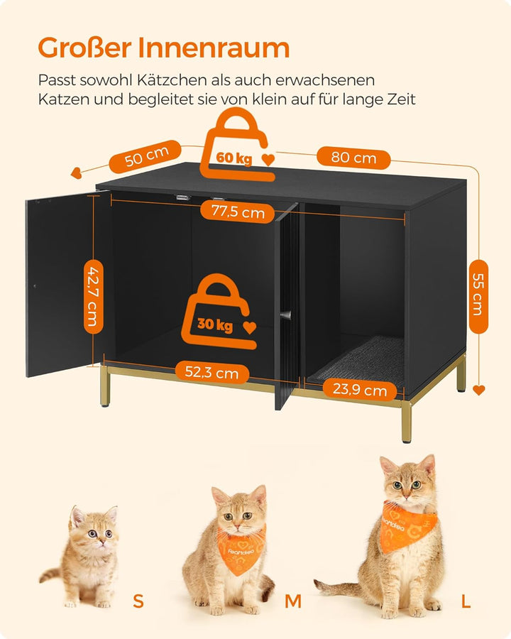 Feandrea Katzenklo-Schrank, Katzenhaus, Katzentoilette, mit Kratzmatte, hohe Beine, für Katzen, Beis