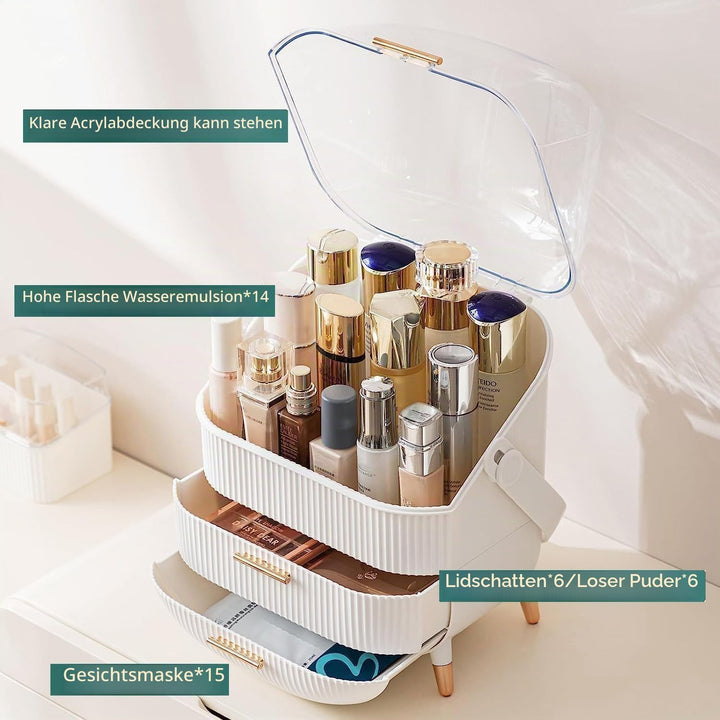 Make up Organizer Aufbewahrungsbox, Kosmetik Vitrine mit Transparentem Deckel, Staubdichte Kosmetik