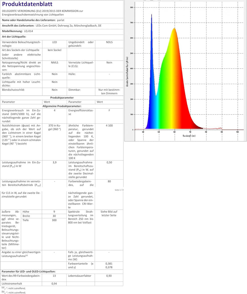 parlat LED Unterbau-Leuchte SIRIS, flach, je 30cm, 100cm Kabel, je 370lm, weiss, 3er Set