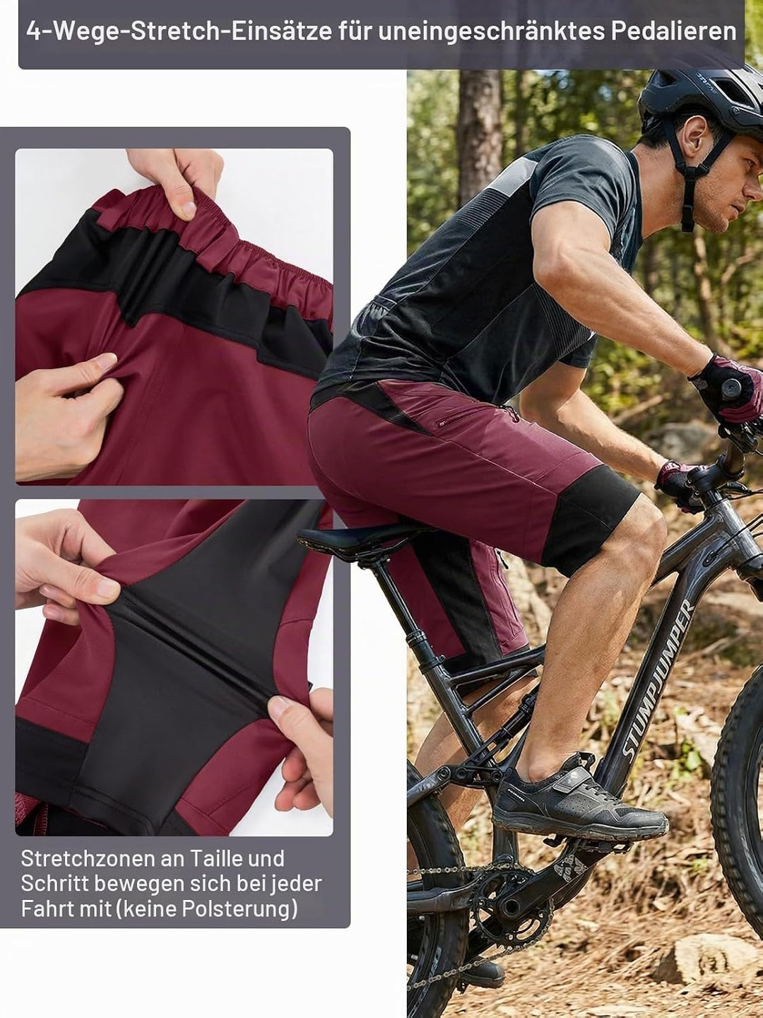 ARSUXEO Radhose Herren MTB Shorts Gepolstert Getrennte Unterhose Lose Fit Fahrradhose Wasserabweisen