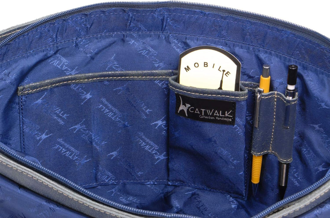 Catwalk Collection Handbags - Leder Laptoptasche 14 15 Zoll - Umhängetasche Messenger Bag Gross - Ar