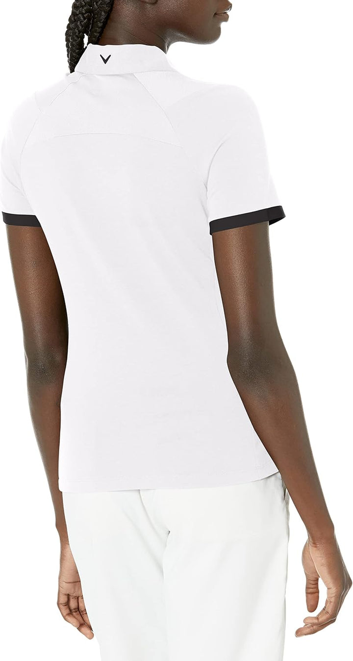 Callaway Damen Swingtech Asymmetrisches Golf-Poloshirt, Kurzärmelig Golfshirt M Weiss Glänzend, M We