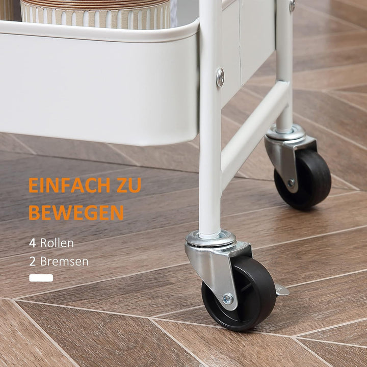 HOMCOM Servierwagen mit 3 Ebenen Küchenwagen mit Rollen Griff Küchenregal mit Korb und Deckel Rollwa