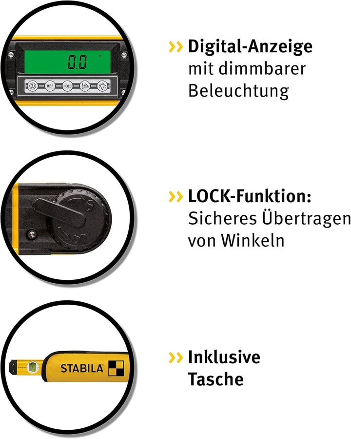 STABILA Elektronischer Winkelmesser TECH 700 DA, 45 cm, 1 Digital-Display, Messbereich: 0° – 270°, A