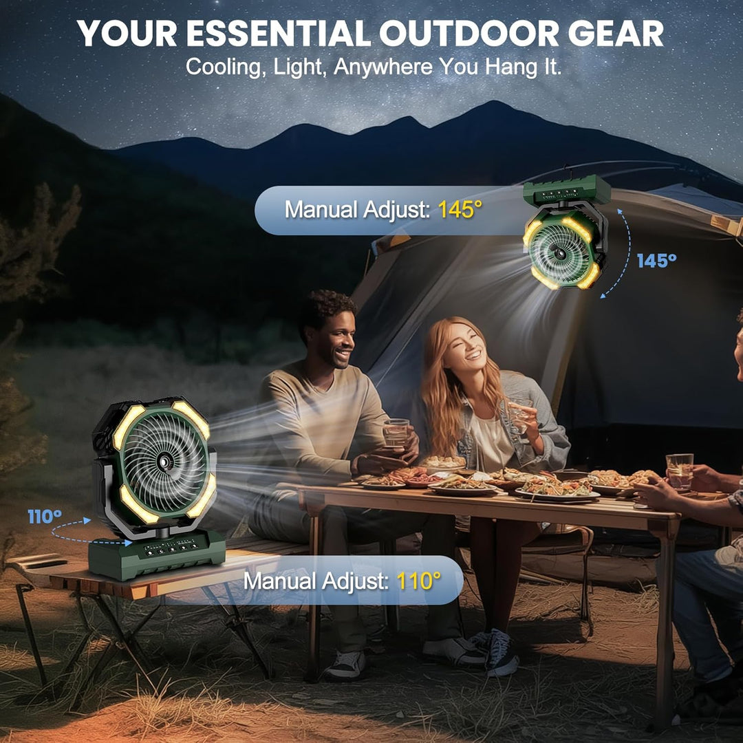 Ateroll Camping Ventilator mit Sprühkühlung，Akku 20000 mAh & Fernbedienung, 250ml Tank, LED Licht, A