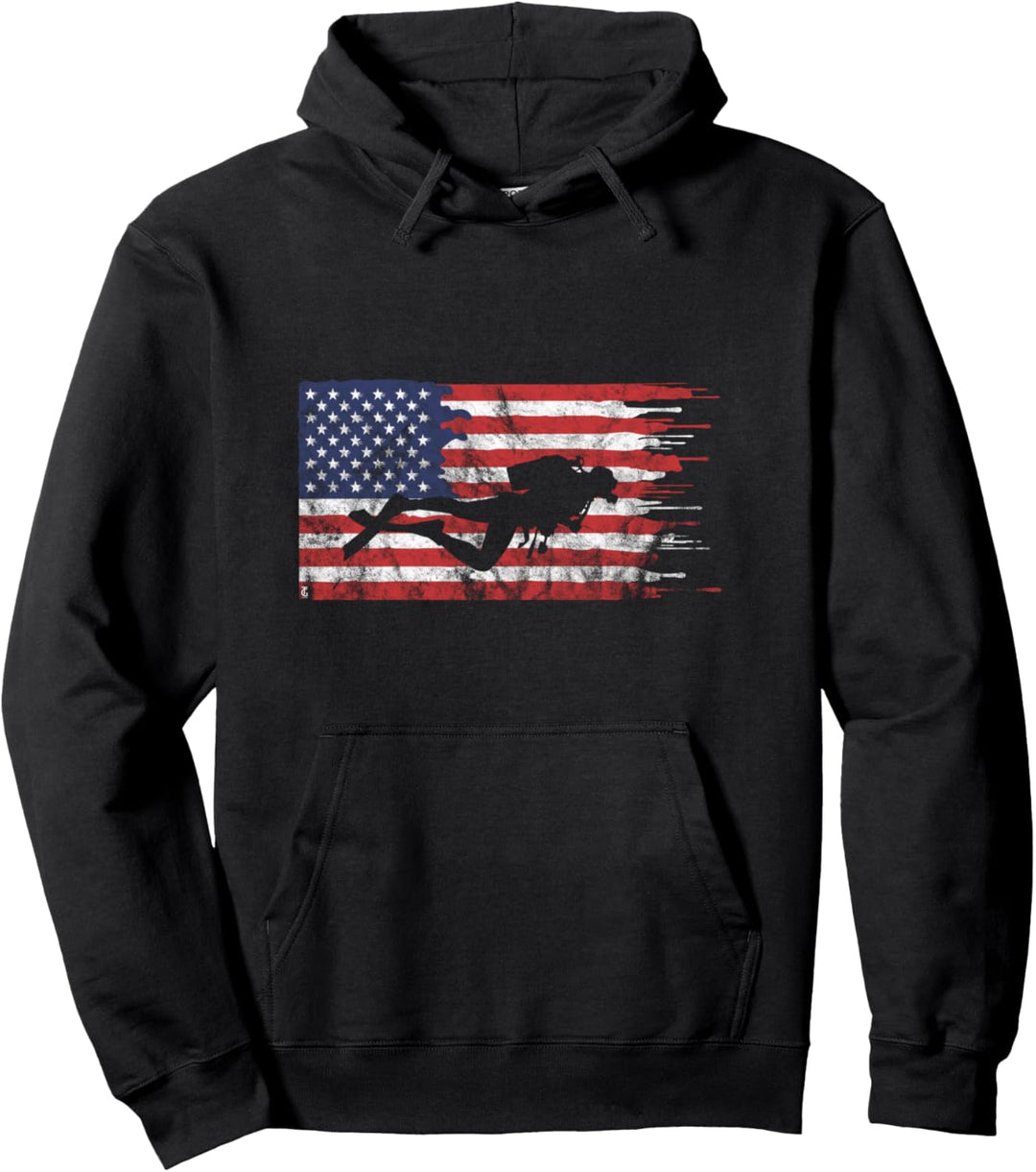 Tauchen Diving Scuba Taucher Taucherin Amerika Flagge Tauch Pullover Hoodie