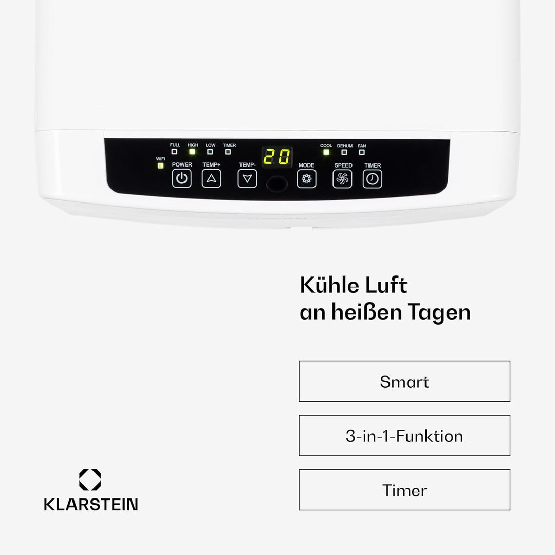 Klarstein Mobile Klimaanlage mit Abluftschlauch, 4-in-1 Klimagerät mit Ventilator, Luftentfeuchter &