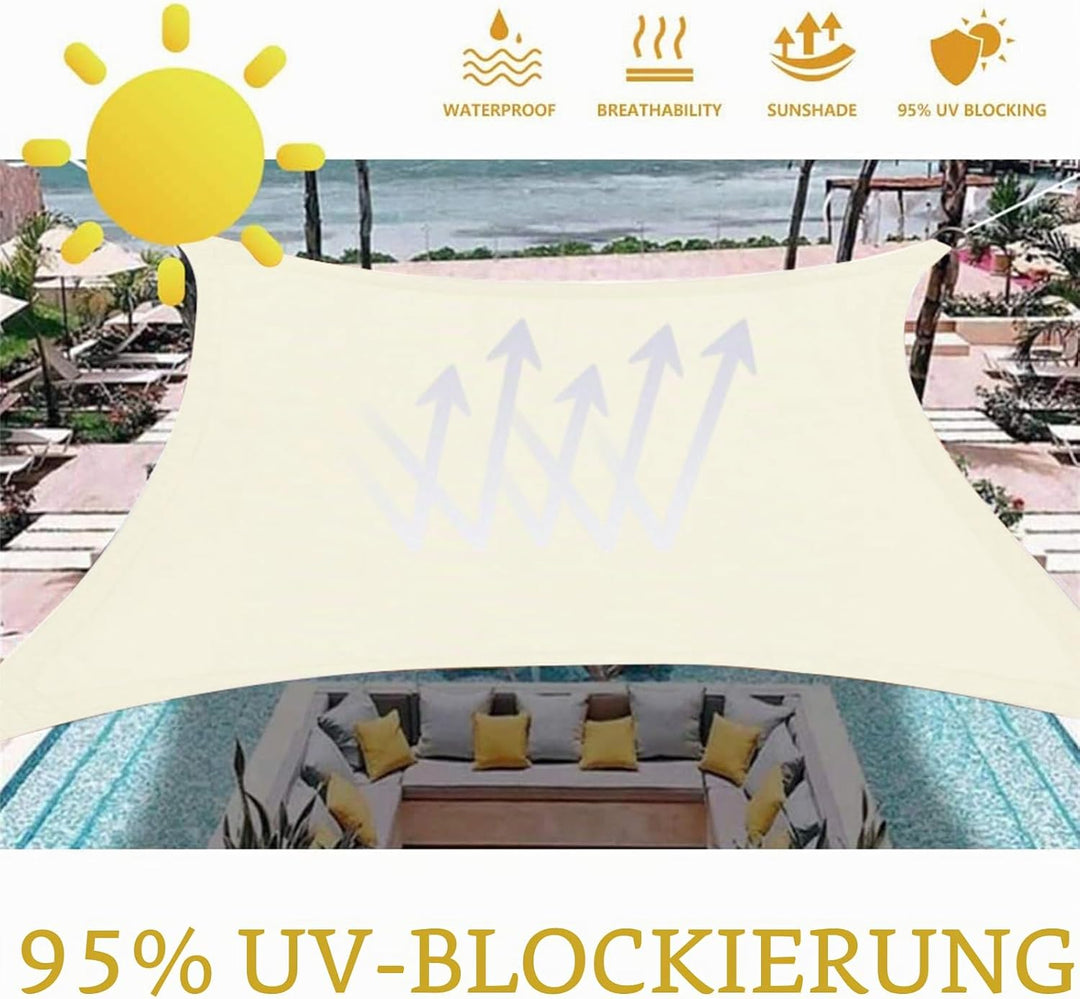 Dripex Sonnensegel wasserdicht Sonnenschutz Set 3X3 m inkl Befestigungsseile Rechteckig Polyester Im
