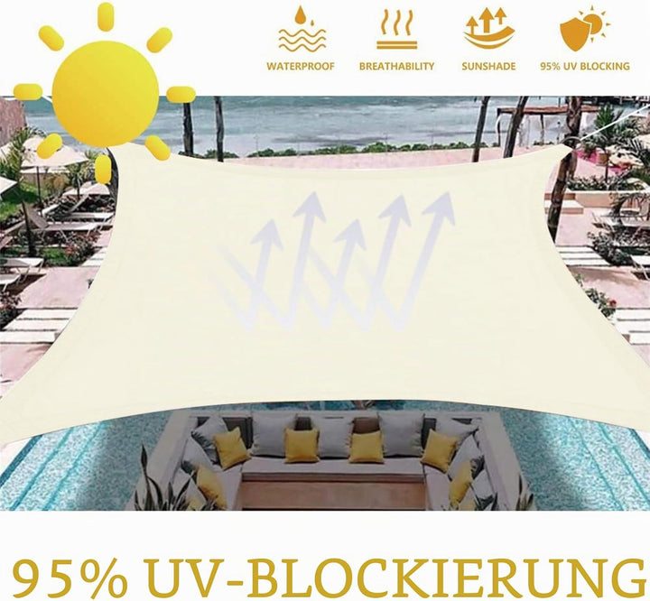 Dripex Sonnensegel wasserdicht Sonnenschutz Set 3X3 m inkl Befestigungsseile Rechteckig Polyester Im