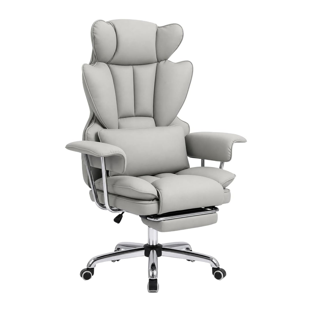 Ergonomischer Chefsessel Bürostuhl Gaming Stuhl Hochlehner mit Fussstütze & verstellb. Lendenstütze,