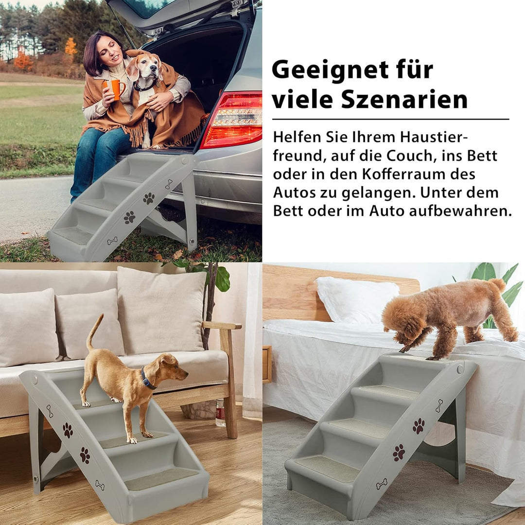 LZQ Hundetreppe Katzentreppe für Kleine Hunde Klappbar PP-Kunststoff Haustiertreppe 50cm Hoch mit Ru