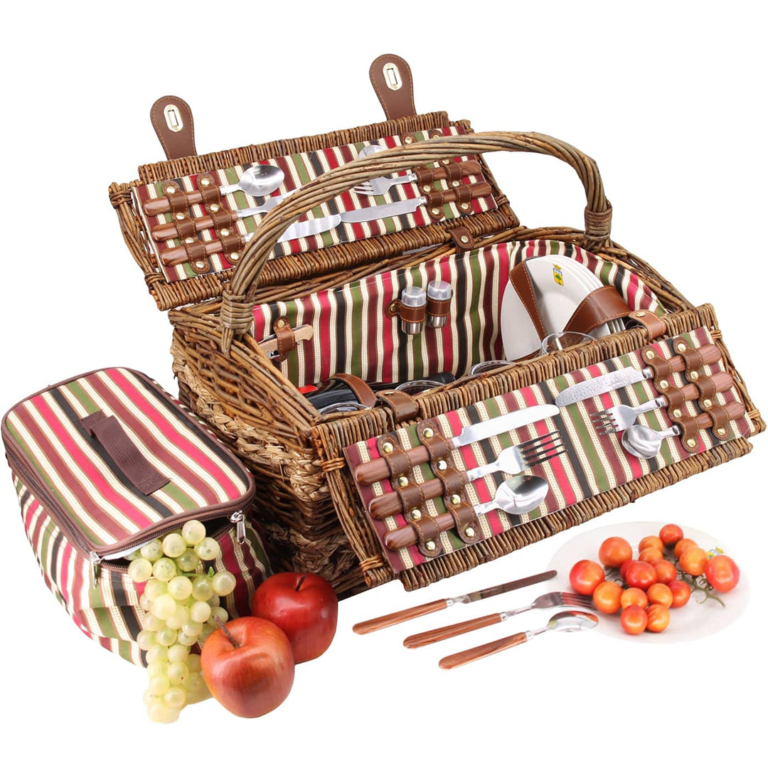 Les Jardins de la Comtesse - Picknickkorb Montmartre aus Weide - Komplett Für 4 Personen - Kühlfach