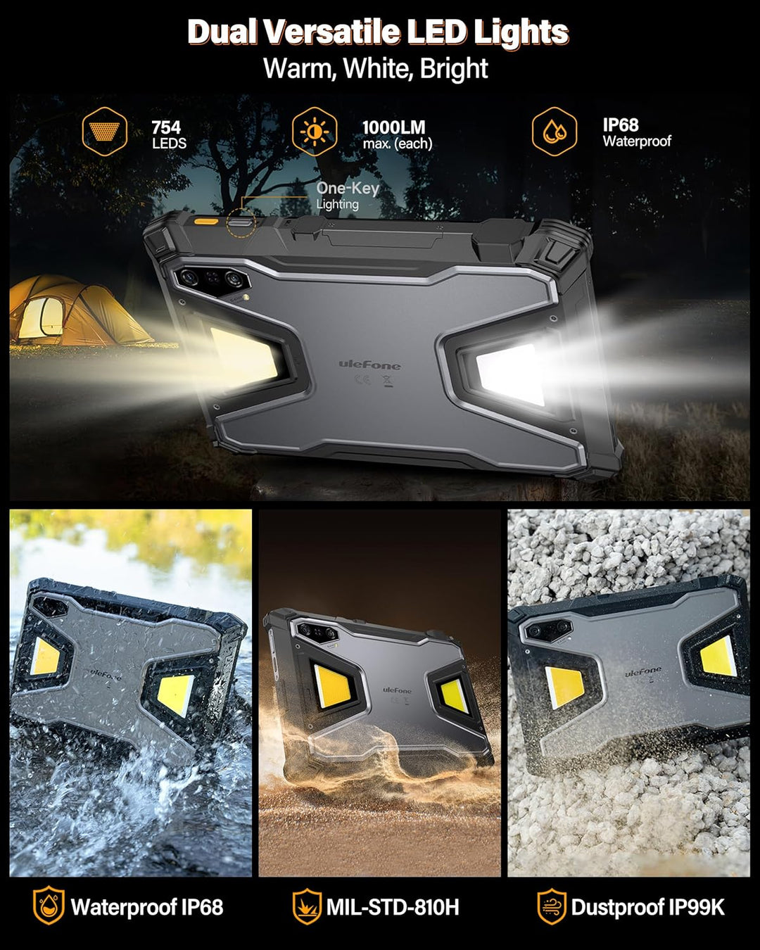Ulefone Armor Pad 5 Pro 5G Outdoor Tablet 5G Mit 24200mAh Akku, Android 15, Dimensity 7400X, 32GB+51