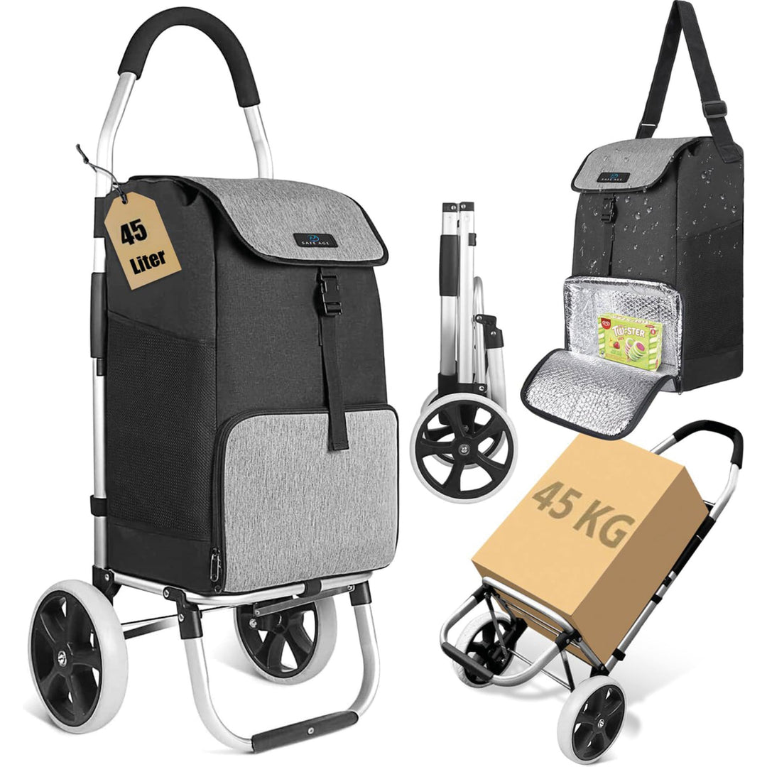 Safe Age® Einkaufstrolley mit Kühlfach und Sackkarren-Funktion - Einkaufswagen - Trolli - Klappbar