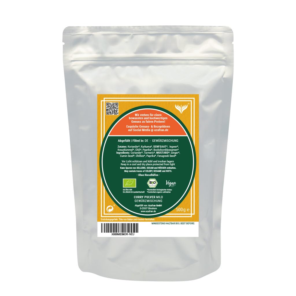 Azafran BIO Curry - Currypulver indisch (mild) Madras Richtung 500g 500 g (1er Pack), 500 g (1er Pac