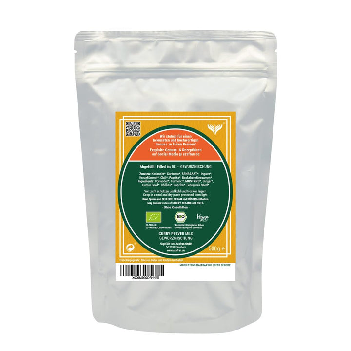 Azafran BIO Curry - Currypulver indisch (mild) Madras Richtung 500g 500 g (1er Pack), 500 g (1er Pac