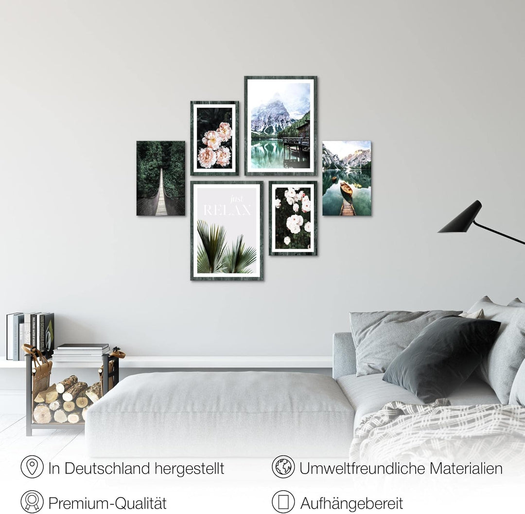 Novart Wandbilder Set See Berge Natur - KEIN EXTRA RAHMEN BENÖTIGT - Modern Deko - Wohnzimmer Schlaf