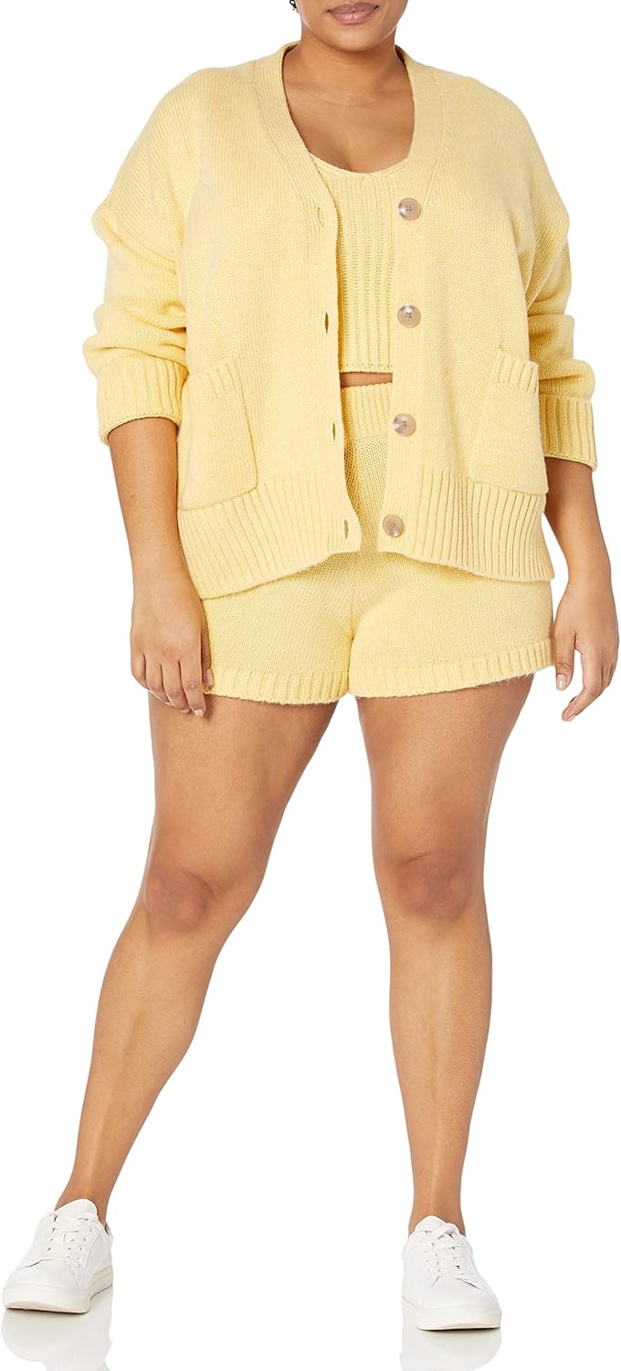 The Drop Cardigan Brigitte für Damen, grosse Knöpfe, Taschen vorn, gerippt, M Butter