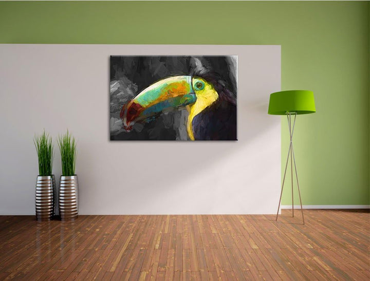 bildschöner gemalter Tukan Format: 120x80 auf Leinwand, XXL riesige Bilder fertig gerahmt mit Keilra