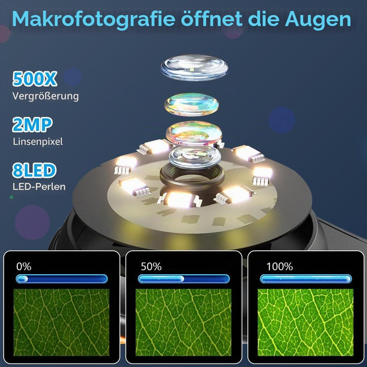 Adiwo Handy-Mikroskop für Kinder, Mini-Mikroskop draussen Schwarz, Tragbares Mikroskop 3 Stufen eins