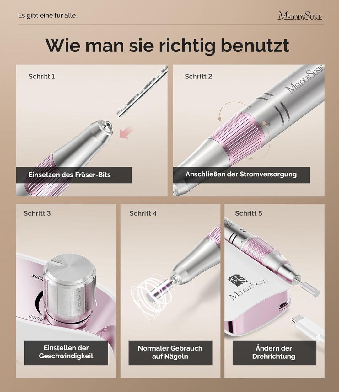 MelodySusie Tragbarer Nagelfräser 30000 RPM, SC320F Professionelle Kabellose Elektrische Nagelfeile
